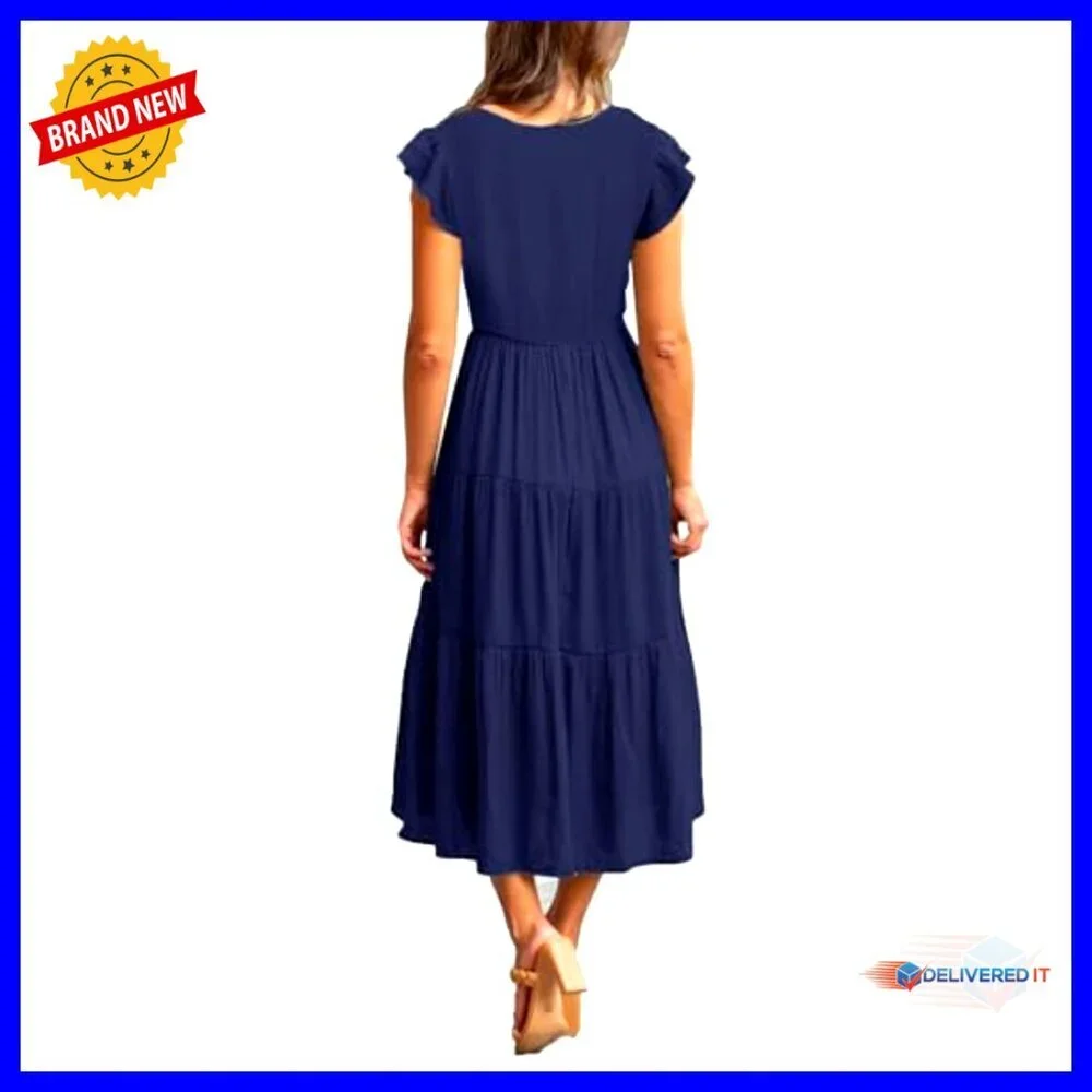 Flutter Sleeve Smocked Tiered Nursing Dress for Breastfeeding Maternity